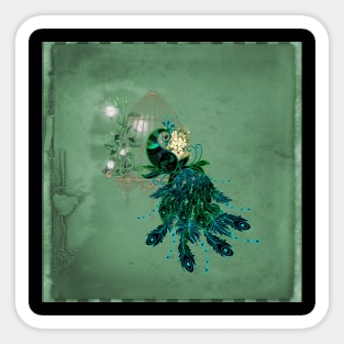 Elegant peacock with cage and flowers Sticker